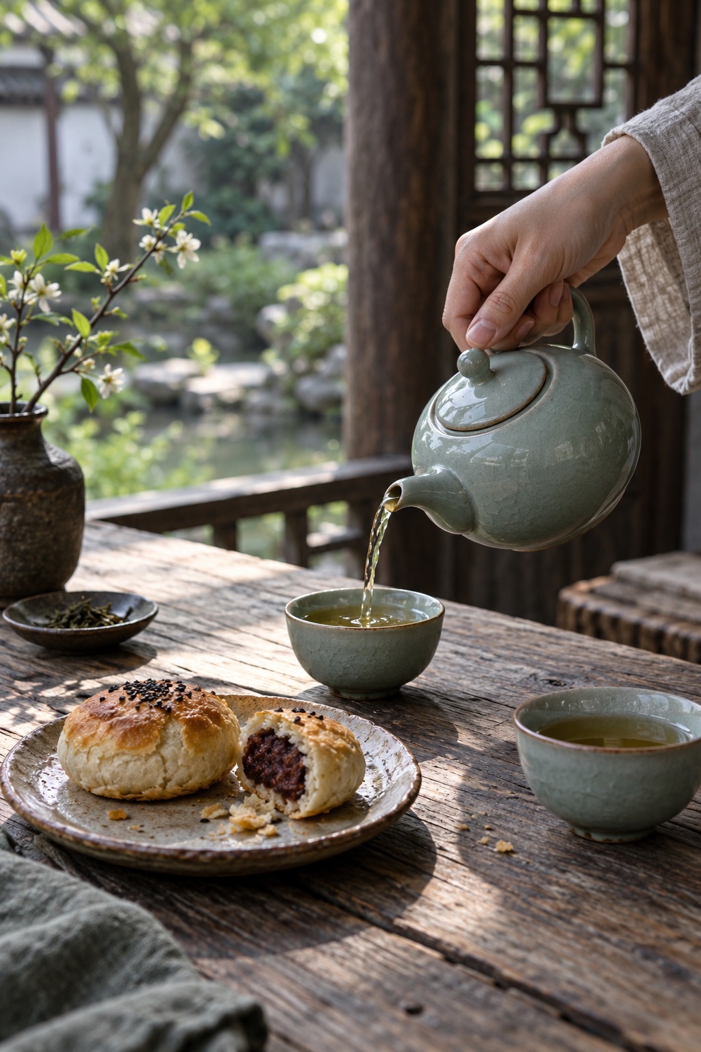 茶壶注茶与糕点